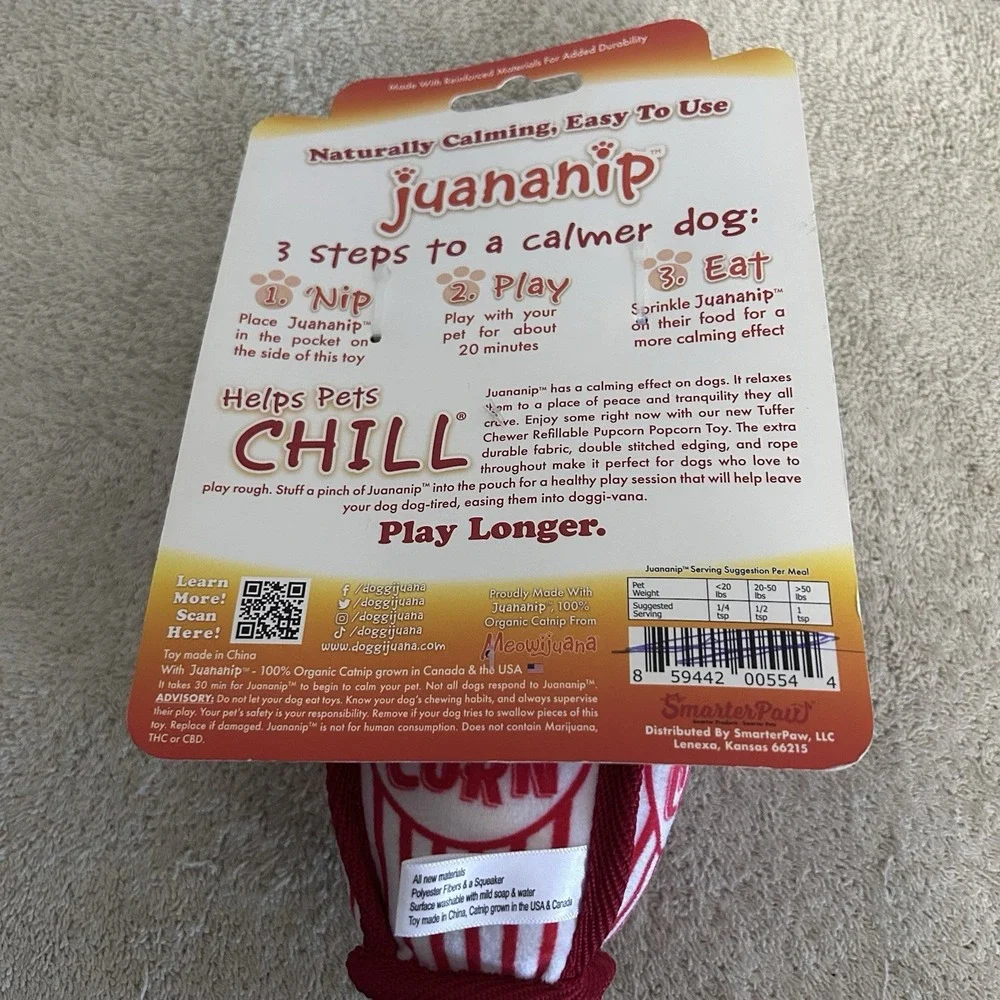 3 NEW Doggijuana Pupcorn, Christmas Stocking, Pizza with Refillable Dognip Toys